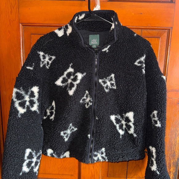 wild fable Jackets & Blazers - wild fable Black Teddy Jacket with White Butterfly Print